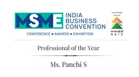 Professional of the year award 2021 by MSME India Forum